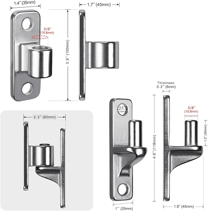 Insaga 304 Stainless Steel Gate Hinges Heavy Duty 600LB Capacity, 5/8'' Non-Welded One-Piece Design, Wall Mount Hinges for Farm Gates & Wooden Fences, 4Pack