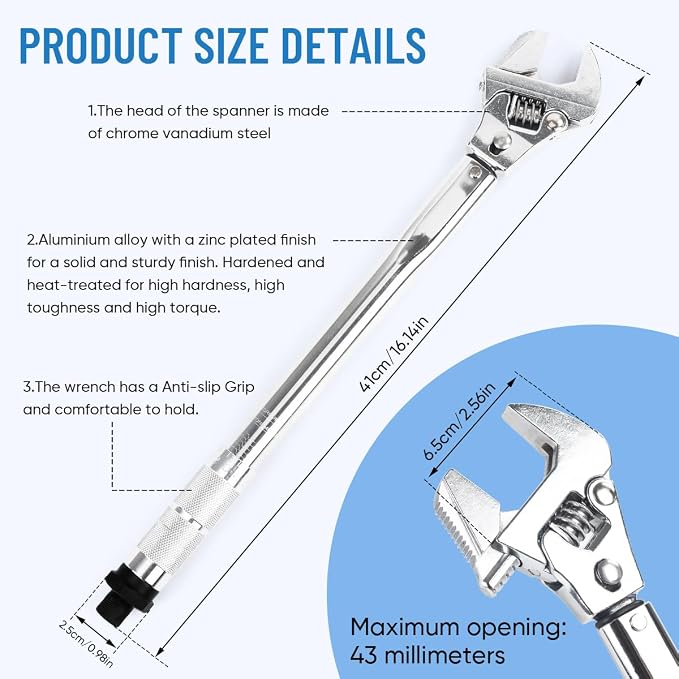 Adjustable Torque Wrench 19 to 110 Nm 43mm Open End Torque Wrench Spanner for HVAC, Car Repair, Bicycle Maintenance (Style 2)