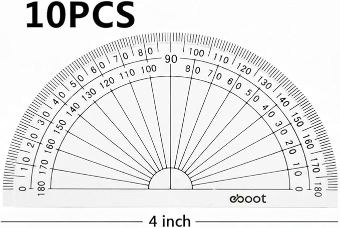 EBOOT 10 Pack Plastic Protractor, 180 Degrees Protractor for Angle Measurement Student Math, 4 Inches, Clear