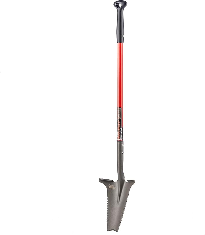 Root Slayer 22311 Nomad Compact Steel Garden Spade for Digging Soil and Root Removal, Portable Tool, Red