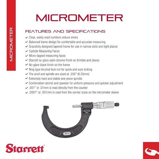 Starrett Digital Micrometer with One-Piece Spindle, Satin Chrome Finish and Tapered Frame - Quick and Easy Adjustment, 2-3" Range, .0001" Graduations - T216XRL-3