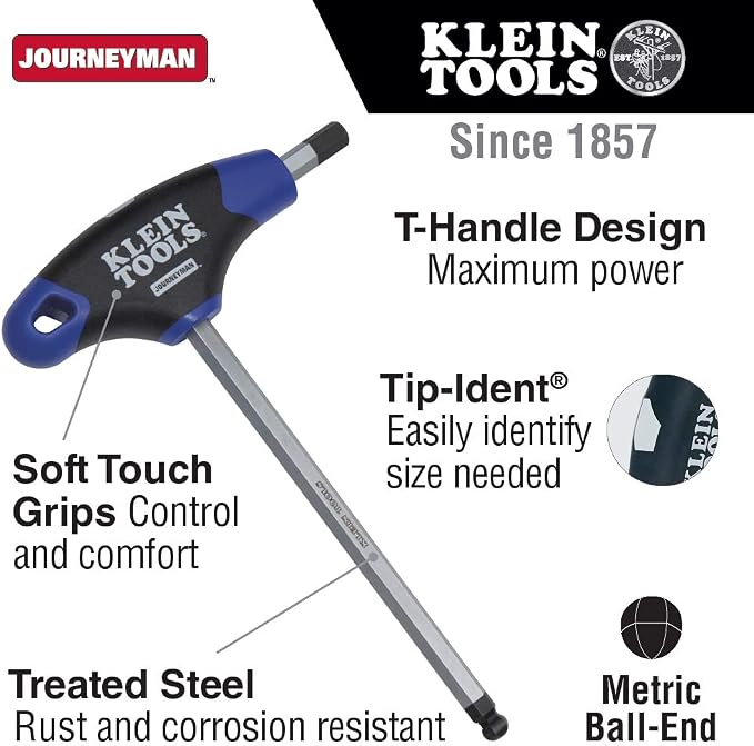 Klein Tools 10-Piece SAE Inch T-Handle Hex Key Set with Stand and 8-Piece Metric Ball End T-Handle Hex Key Set