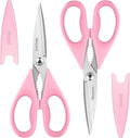 iBayam All Purpose Kitchen Scissors 2 Pack Heavy Duty Meat Food Poultry Shears with Protective Sheath, Dishwasher Safe, Soft-Grip Cute Aesthetic Gift for Women Mom Wife Her Couple Pastel Pink