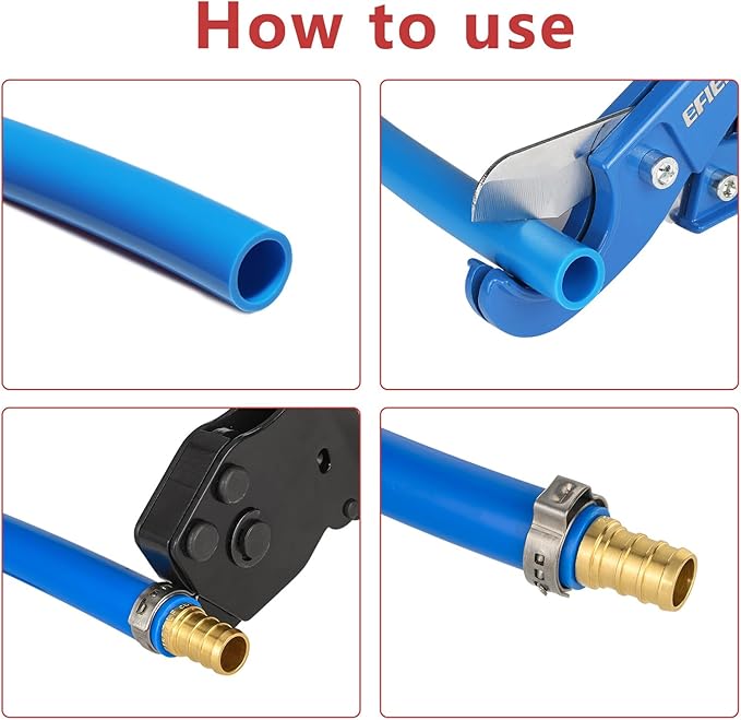 (Pipe&Combo Kit) EFIELD Pex-B Pipe Blue & Red 1/2" 2 x100ft with Ratchet Crimping Tool and Pipe Cutter