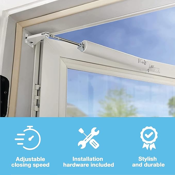 Wright Products Heavy-Duty Pneumatic Storm Door Closer – Durable, Adjustable, Quiet-Closing with Hold-Open Feature (Transitional, White)