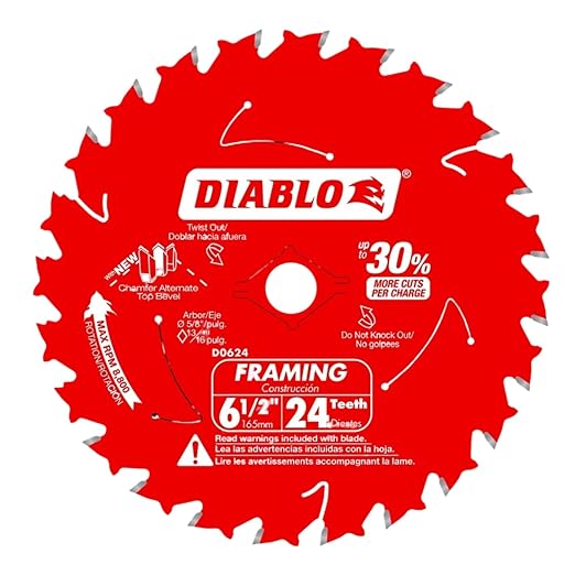 Diablo Framing Saw Blade for Wood - Tico Hi - Density Carbide, Non-Stick Perma-Shield Coating, 6-1/2" Diameter, 24 Teeth, .059" Kerf, 3-Pack - D0624X