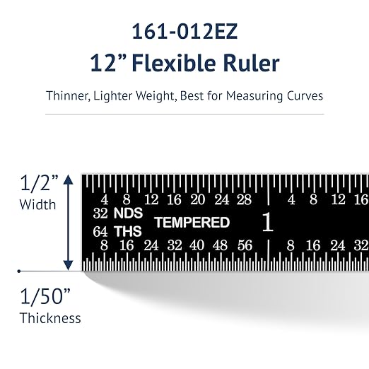 PEC Tools Stainless Steel Ruler Set (6"+12"), High-Contrast Machinist Ruler with Markings 1/32", 1/64", 1/50" and 1/100", Made in USA