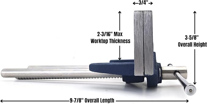 7" Light-Duty Woodworking Vise – Cast Iron Bench Vise with Trapezoidal Thread Screw & Dual Guide Bars – 6-1/8" Jaw Opening – Under-Bench Mount for Carpentry, Woodshop, and DIY Projects