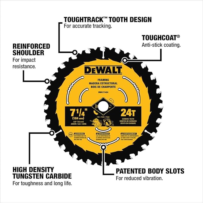DEWALT Circular Saw Blade, 7 1/4 Inch, 24 Tooth, Wood Cutting, 3 Pack (DWA1714243)