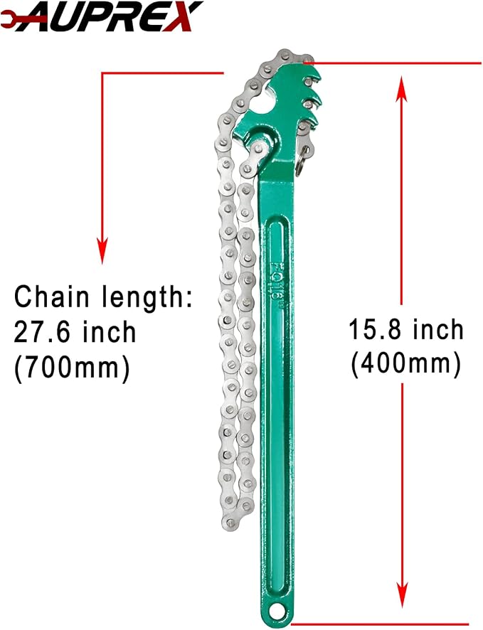 AUPREX 16 Inch Sturdy Adjustable Heavy Duty Ratcheting Chain Oil Filter Wrench Reversible Chain Style Pipe Fitter Wrench With Multi-Purpose Compatible With Max 8 Inch Diameter