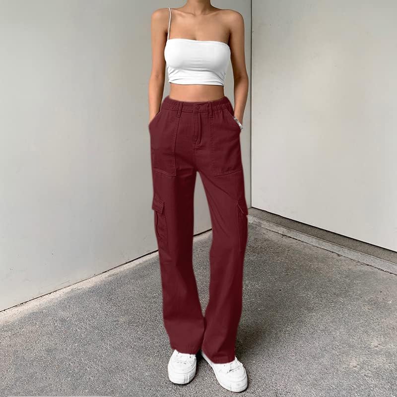 Lepunuo Cargo Pants for Women High Waisted Casual Pants Baggy Stretchy Wide Leg Y2K Streetwear with 6 Pockets
