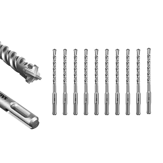 SALI 10PCS 5/16"*6" SDS Plus Rotary Hammer Drill Bit Kit for Concrete, Brick, Cement Walls, Stone - Cross-Type Double Thread Carbide Material - Suitable for Hammer Drills