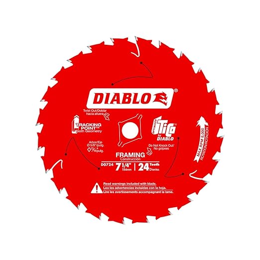 Diablo Framing Saw Blade for Wood - 7-1/4" x 24-Tooth, Thin Kerf, Anti-Vibration, Long Life for Framing & Pressure-Treated Wood, Tracking Point Tooth Design - D0724A