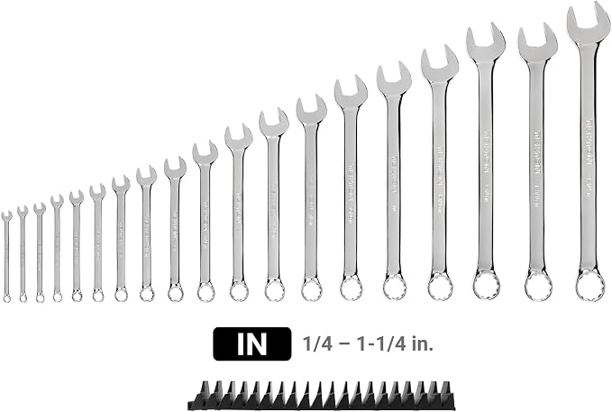TEKTON Combination Wrench Set, 19-Piece | WCB95103 | (1/4 - 1-1/4 in.), Modular Organizers, Chrome Finish