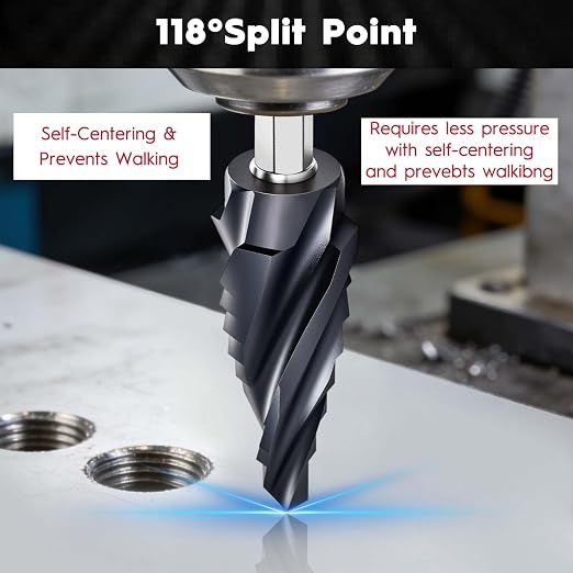 Cobalt M35 Step Drill Bit 1/4" to 3/4", TiAlN Coating 4 Spiral Flute Step Bit, 9 Sizes M35 Cobalt HSS Step Drill for Stainless Steel, Metal, Aluminum, Plastic
