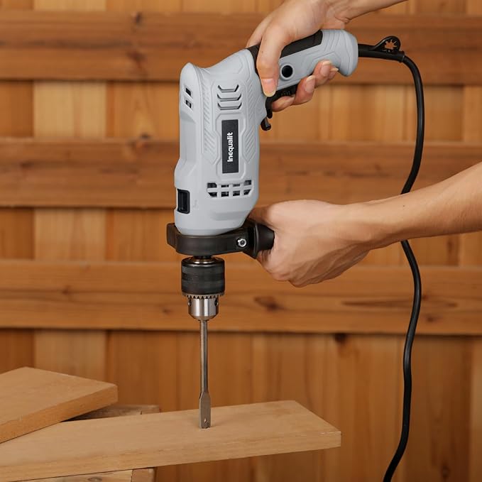 Corded Hammer Drill 4.5Amp 0-3000 RPM, 1/2 Inch Chuck Impact Drill with 105-Piece Accessory Set, Adjustable Speed Control, 360° Swivel Handle, Depth Gauge and Portable Carrying Case