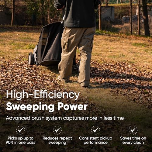 Dapper Supply 22-Inch Push Lawn Sweeper, Grass, Lawn and Leaf Cleanup Collector with Large 3.5 cu. ft. Hopper Bag, Durable Wheels, and Dual Spinning Brushes, Grey