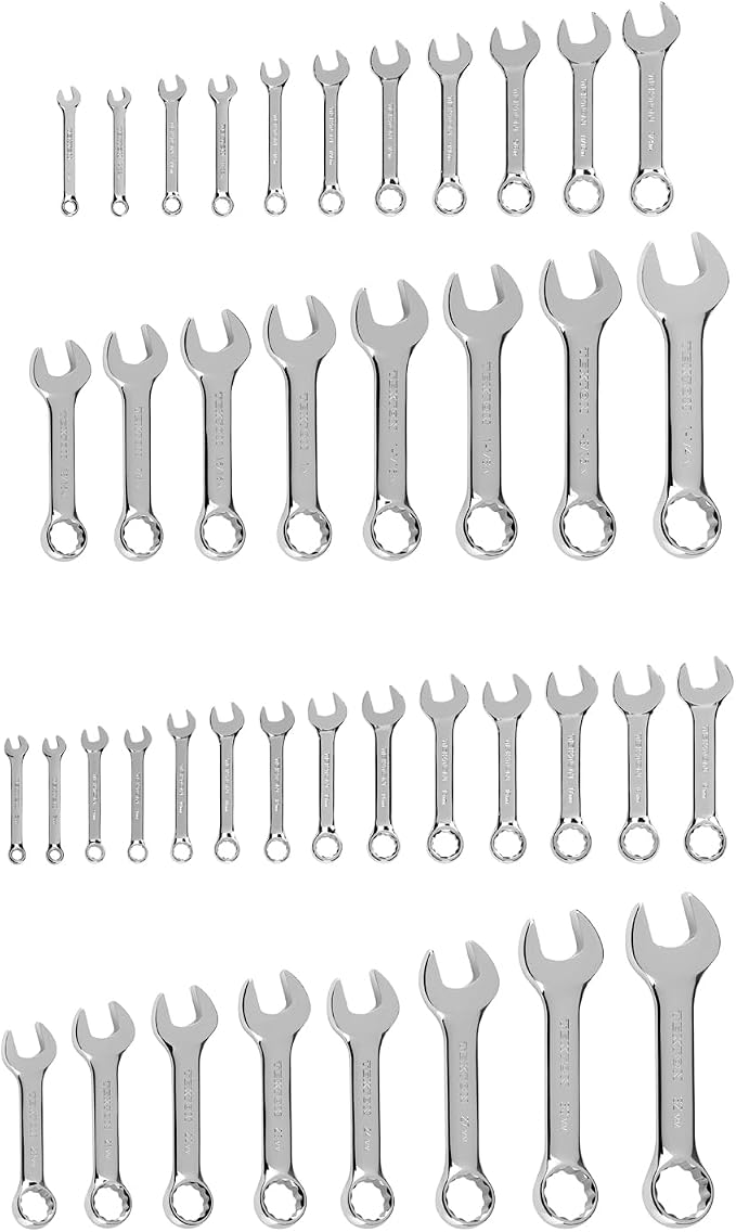 TEKTON Stubby Combination Wrench Set, 41-Piece | WCB90414 | (1/4 - 1-1/4 in., 6 - 32 mm, Common Sizes), Chrome Finish