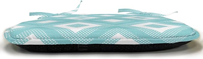 Lunarable Geometric Chair Seating Cushion Set of 8, Nested Diagonal Squares with Tiny Polka Dots Symmetric Repetition, Anti-Slip Seat Padding for Kitchen & Patio, 16"x16", White and Pale Teal