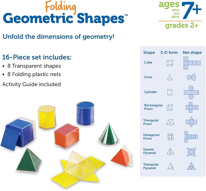 Learning Resources Folding Geometric Shapes Set - Classroom Must Haves, Teacher Supplies, Geometry Game, Pattern Blocks, Homeschool, 3d School Figures for Teaching, Math Manipulatives Essentials