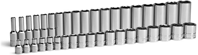 Capri Tools 3/8 in. Drive Shallow and Deep Chrome Sockets Set, 6-Point, 6 to 24 mm, 38-Piece