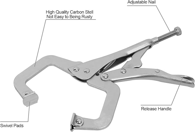 KEILEOHO 7 PCS 11 Inch Locking C Clamp, Metal C Clamps, Heavy-Duty Vise Grip Clamps, Locking Pliers Adjustable Welding Clamp for Cabinetry, Welding, Carpentry, Woodworking