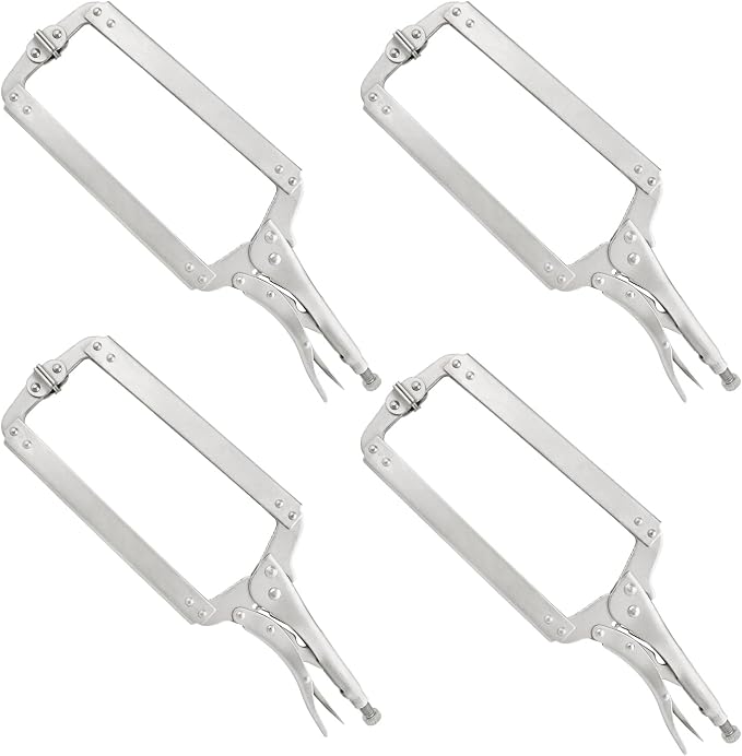 4 Pack 18 Inch C Clamp Locking Pliers,Locking C Clamp, Adjustable Nickel Plated C Pliers For Wood Working, Welding, Electrician Maintenance and more, by GENHAKON