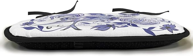 Lunarable Gallus Chair Cushion Pads Set of 4, Floral Pattern with Flowers and Birds Feathers Wings Leaf Ornament Folk Art, Anti-Slip Seat Padding for Kitchen & Patio, 16"x16", Violet Blue White