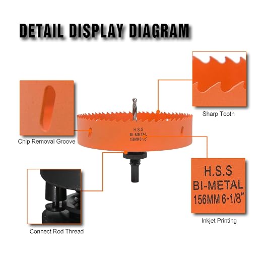 6-1/8 Inch Hole Saw with Arbor for Metal Wood Plastic, 6.1 in Bi-Metal Hole Cutter for Different Project with Smooth and Flat Drilling Edge, Fast Chip Removal,Lighter and Portable