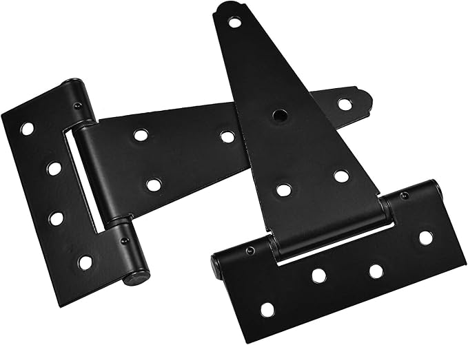 6 Inch T-Strap Shed Door Hinges Heavy Duty,Black Tee Hinge for Wooden Fences,Yard Door,Barn Door Gates, Wrought Hardware Rustproof,2Pack/Set