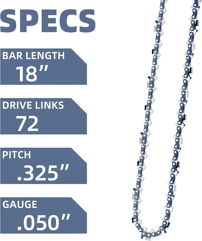 4 Pack 18 Inch Chainsaw Chain for Husqvarna 72 Drive Links .325" Pitch .050" Gauge, 18" Replacement Chains Fits Husqvarna 440, 445, 435, 545 and More