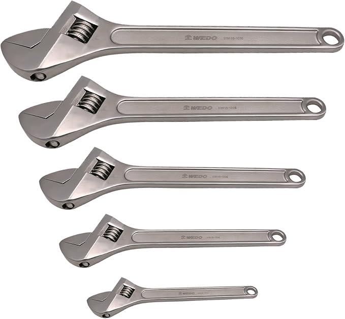 WEDO 5PCS Adjustable Wrench Set 4",6",8",10",12",Stainless Steel | Wide Jaw Spanner,Professional Spanner,Precision Jaws,Corrosion Resistant,For Automotive,Home and Plumbing Repairs