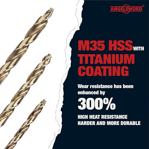 ANGELSWORD M35 Cobalt Stepped Point Tip Drill Bit, 3 PCS(3/16",1/4",5/16"), Titanium Coated Drill bit, for Steel, Cast Iron, Aluminum, Brass, Acrylics