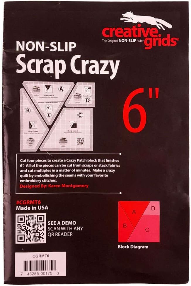 Creative Grids Scrap Crazy 6 Template Set Quilt Ruler – CGRMT6 – Made in USA, 6in x 9in, Non-Slip Grip Acrylic Quilting, Sewing, Crafting, Patchwork Ruler & Template