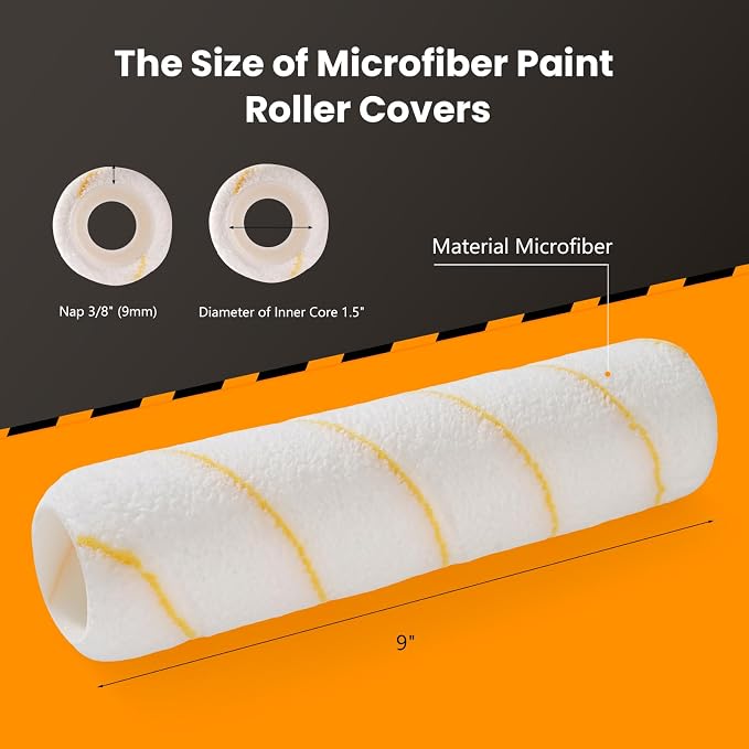 Paint Roller Covers, 18 Pack, 9 Inch Microfiber Paint Roller, 3/8" Nap Covers for Paint Roller Frame, Rollers for Painting, Paint Supplies for Painting Walls