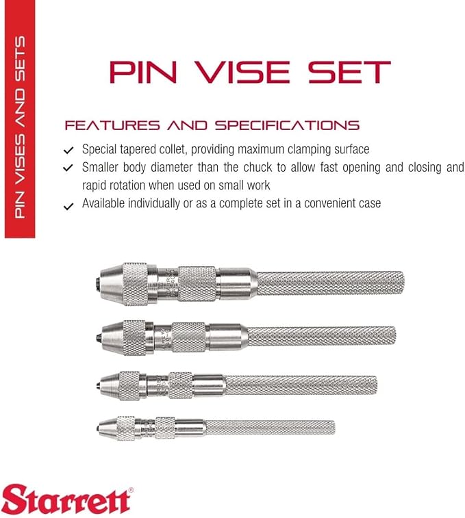 Starrett Pin Vise Set, .010 - .200" Range, 4 Pieces