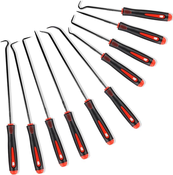 Rindion 10PCS Pick Set Mechanic, Hook and Pick Tool Set with Non-Slip Grip, Long & Mini Automotive Pick Set for O-Ring, Seal & Gasket Removal, Car Repair, Mechanical and DIY Use