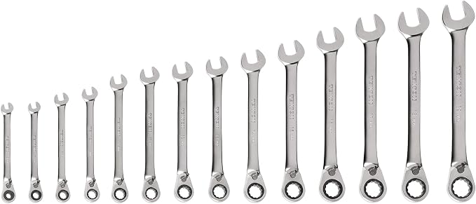 TEKTON Reversible Ratcheting Combination Wrench Set, 14-Piece | WRC94002 | (6 - 19 mm), 12-Point, Satin Chrome Finish