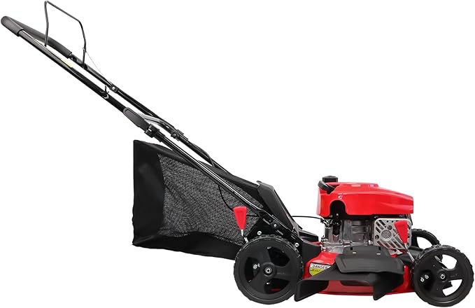 PowerSmart EasyCut 18-Inch Gas Lawn Mower, 144cc 4-Stroke OHV Engine, Push Walk-Behind, 3-in-1 Mulch/Bag/Side Discharge, Steel Deck, 6 Height Adjustment