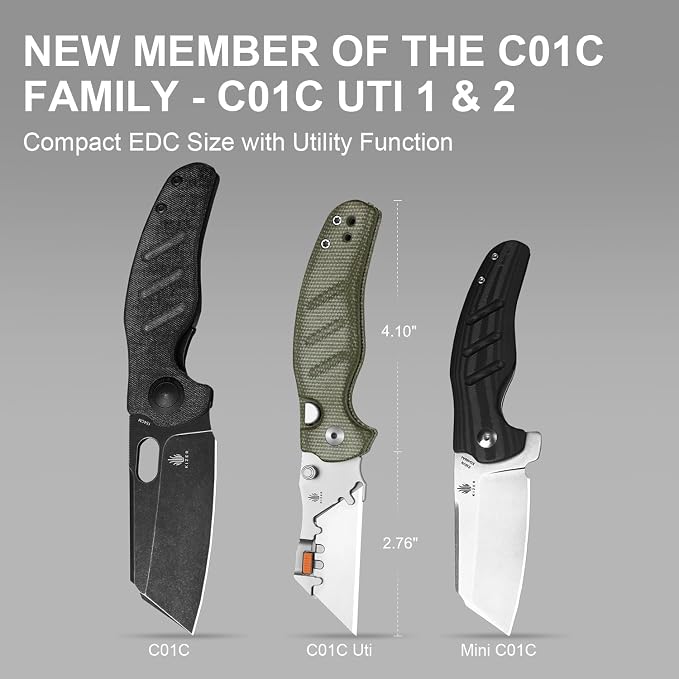 Kizer C01C Uti 2 (Tool-Free Version) Utility Knife, Button Liner Lock Box Cutter Pocket Knife with 5PCS Razor Blades, Thumb Stud Folding Knives with Green Micarta Handle for Men Women V3488.29JNA1