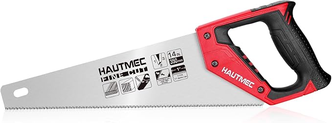 HAUTMEC 14" Hand Saw for Wood Cutting & Woodworking, 11 TPI Small Crosscut Handsaw with Triple-Ground Teeth, Fine Cut Saws for PVC, Plastic & Trees
