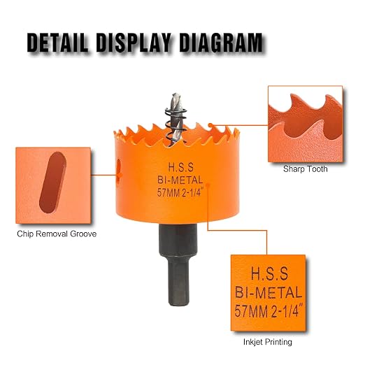 2-1/4 Inch Hole Saw with Arbor for Wood Metal Plastic, 2.25 in Bimetal Hole Cutter, Fast Chip Removal, Smooth Flat Drilling Edge
