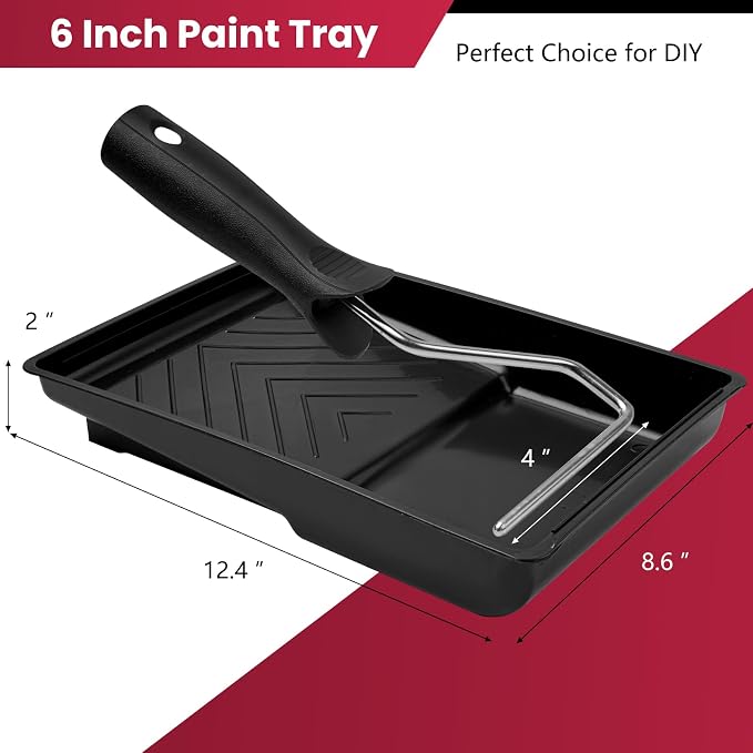 Mister Rui 6 Inch Paint Tray, 12 Pack, Plastic Paint Roller Tray with 4 Inch Roller Frame, Disposable Tray Liners for Home Improvement