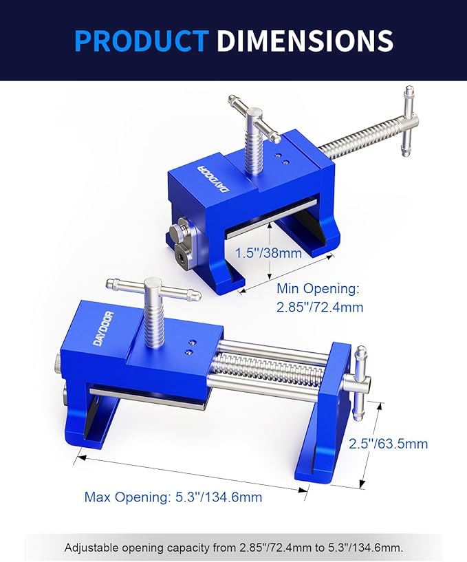 DAYDOOR Professional Cabinet Installation Clamps 4 Pack, Heavy Duty Face Frame Alignment Tool with Integrated Drill Guide & EVA Protection, Woodworking Claw Clamps, Blue