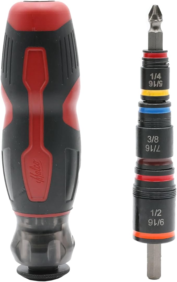Malco HMTP2A C-RHEX® 7-in-1 Flip Bit Socket Set with Integrated #2 Phillips Bit & Premium Grip Handle – 6 Cleanable Reversible Hex Sizes (1/4"-9/16"), Ultra-Powerful Magnet