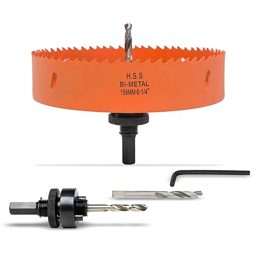 6-1/4 inch Hole Saw with Arbor for Metal Wood Plastic, 159mm Bi-Metal Hole Cutter for Different Project with Smooth and Flat Drilling Edge, Fast Chip Removal