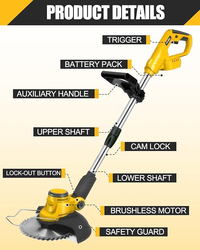 Cordless Weed Wacker for Dewalt 20V Battery(Battery Not Included), with 5 Types Blades, Brushless Motor, Lightweight Grass Trimmer/Brush Cutter for Lawn Yard Garden