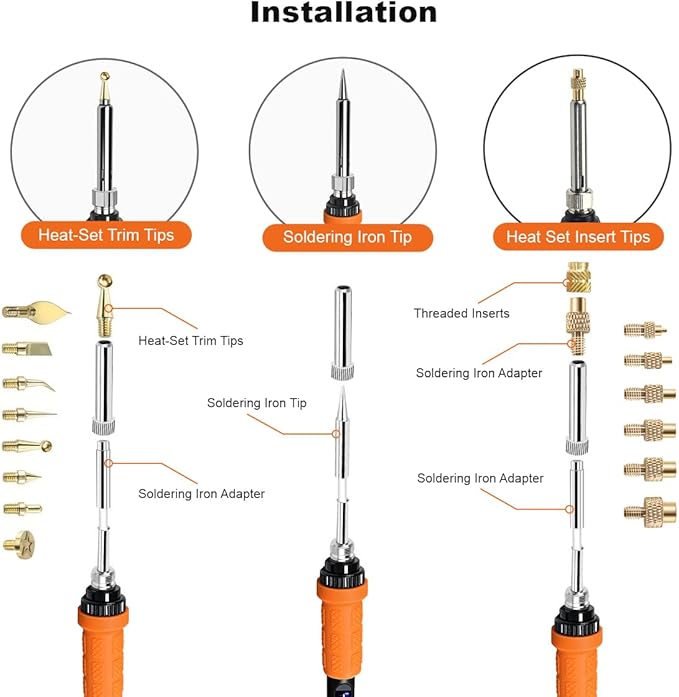 90W Digital Soldering Iron Heat Set Insert Tool with Extra Soldering Tips, Heat Set Insert Tips, and Threaded Inserts Heat Insert Brass Nuts