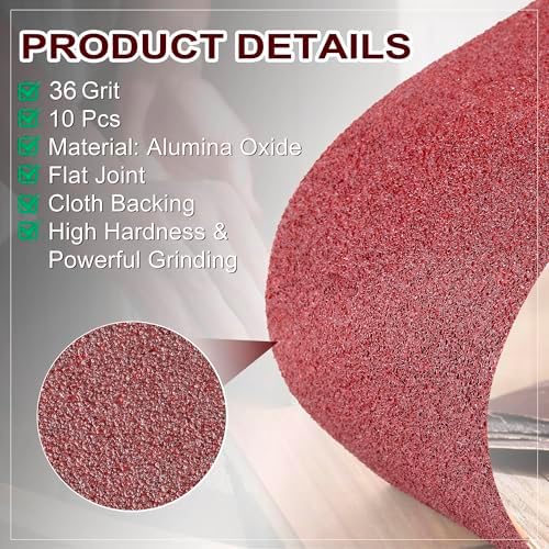 Demissle 10 Pack 8 x 19 Inch Floor Sanding Belt 36 Grit Heavy Duty Aluminum Oxide Cloth Sanding Belts Drum Floor Sander Sandpaper for Commercial and Residential Flooring