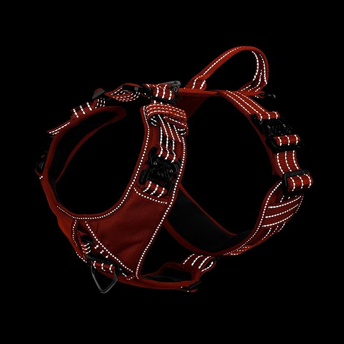 ICEFANG Dog Halter Harness with Metal Buckles,Dog Strap Vest X-Large Dogs | Control Handle,Summer-Cooling,Reflective,Front Hook,Adjustable,Soft Padded,No Pull,Orange,XLarge
